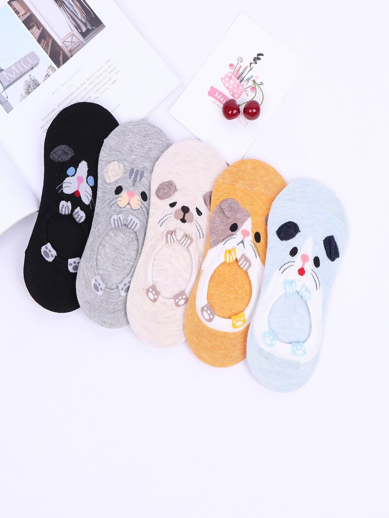 

Cartoon Invisible Socks 5pairs, Multicolor
