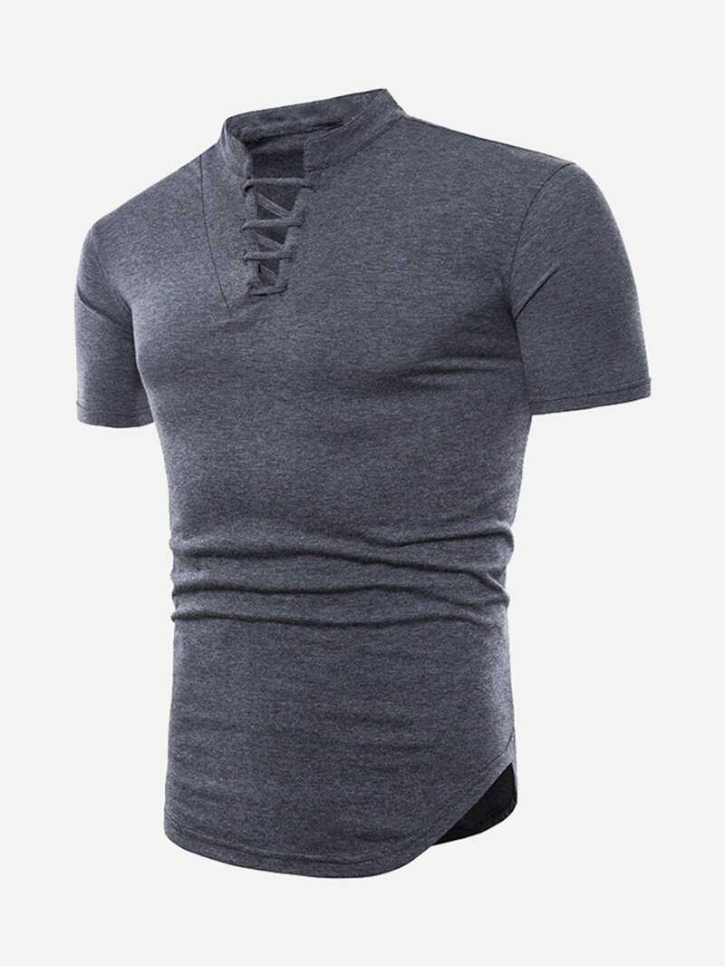 

Men Lace Up Solid T-shirt, Grey