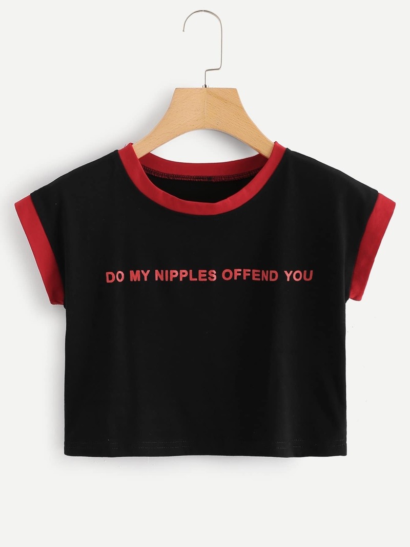 

Letter Print Crop Tee, Black