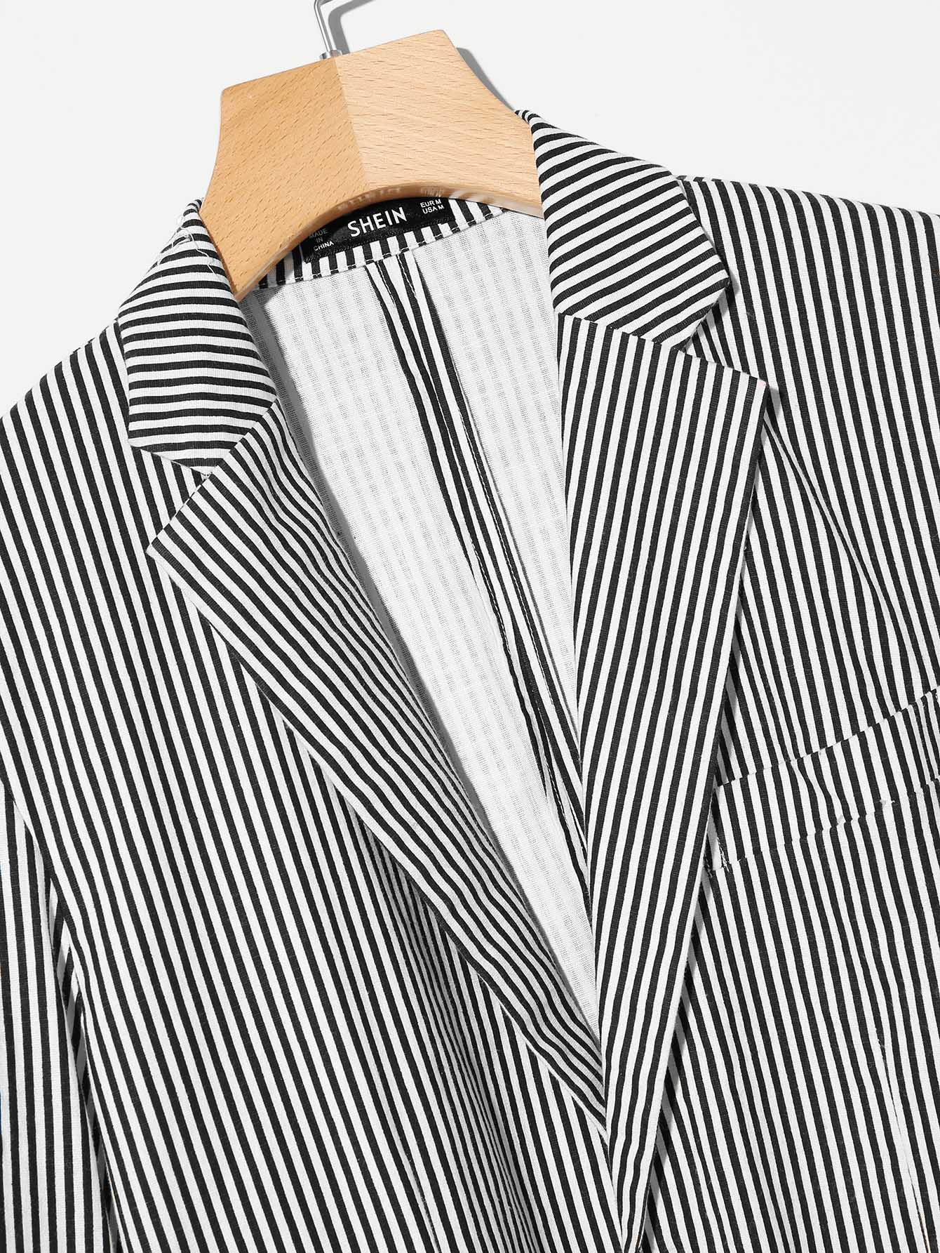 SHEIN Americana de hombres de rayas con bolsillo delantero de cuello notch  | Mode de Mujer | SHEIN España