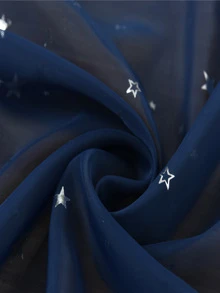 1pc Silver Embossed Star Decorative Rod Pocket Sheer Curtain, Suitable For Living Room, Bedroom And Balcony - Navy Blue - View 6