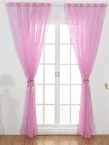 1pc Silver Stars Decor Dreamy Curtain For Bedroom, Living Room