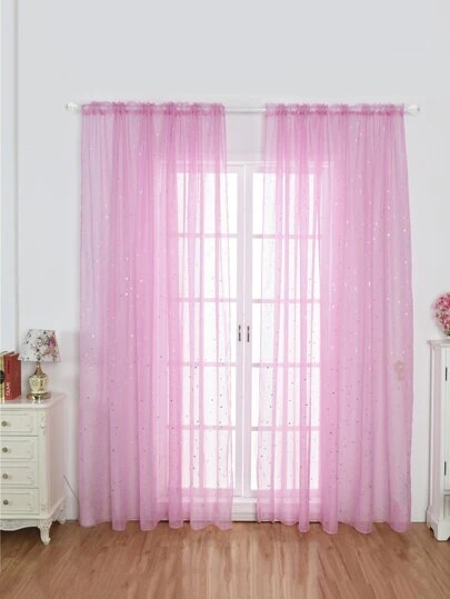 1pc Silver Stars Decor Dreamy Curtain For Bedroom, Living Room