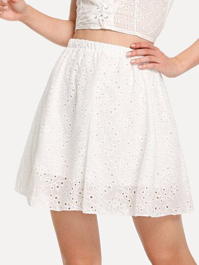 Elastic Waist Eyelet Embroidered Skirt pictures