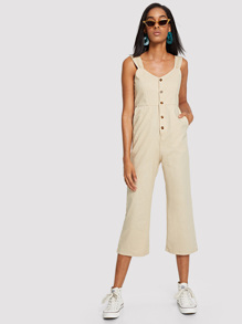 Bow Tied Back Button Up Thick Strap Jumpsuit
