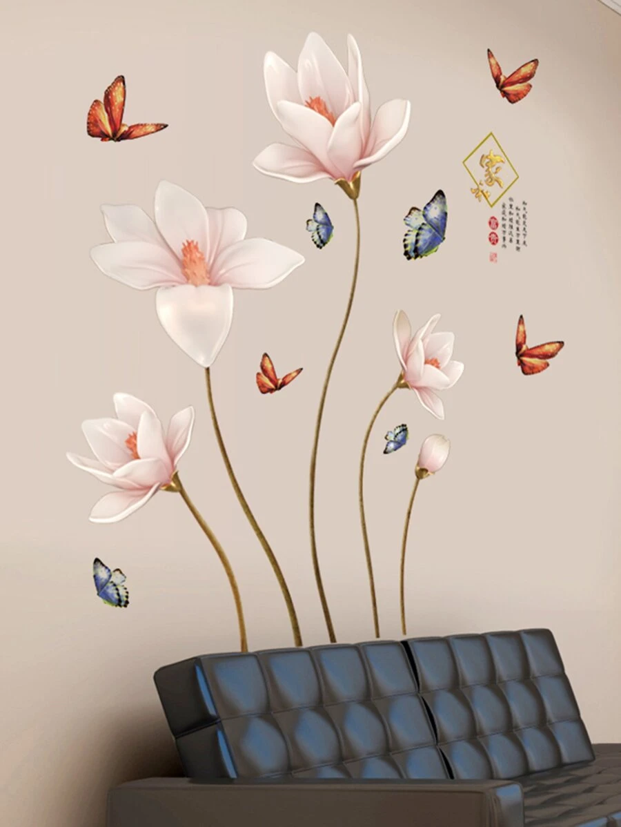 Hoa & Bướm In Hình Dán Tường, PVC Hiện Đại In Hoa Decal Dán Tường Trang Trí Nhà Cửa - Nhiều màu - Xem 1