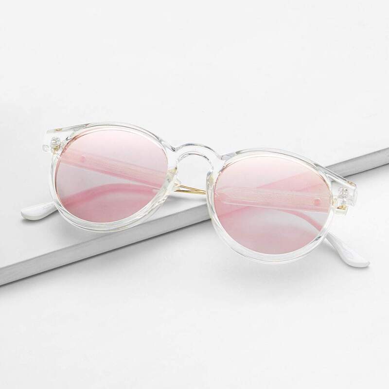 

Clear Frame Mirror Lens Sunglasses, Pink