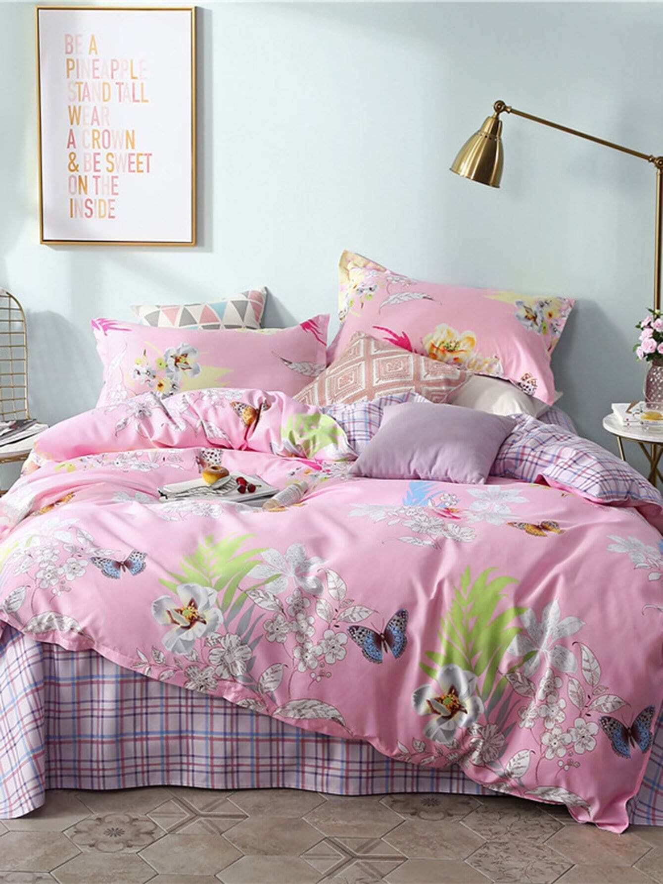 Flower & Plaid Print Sheet Set Flower & Plaid Print Sheet Set