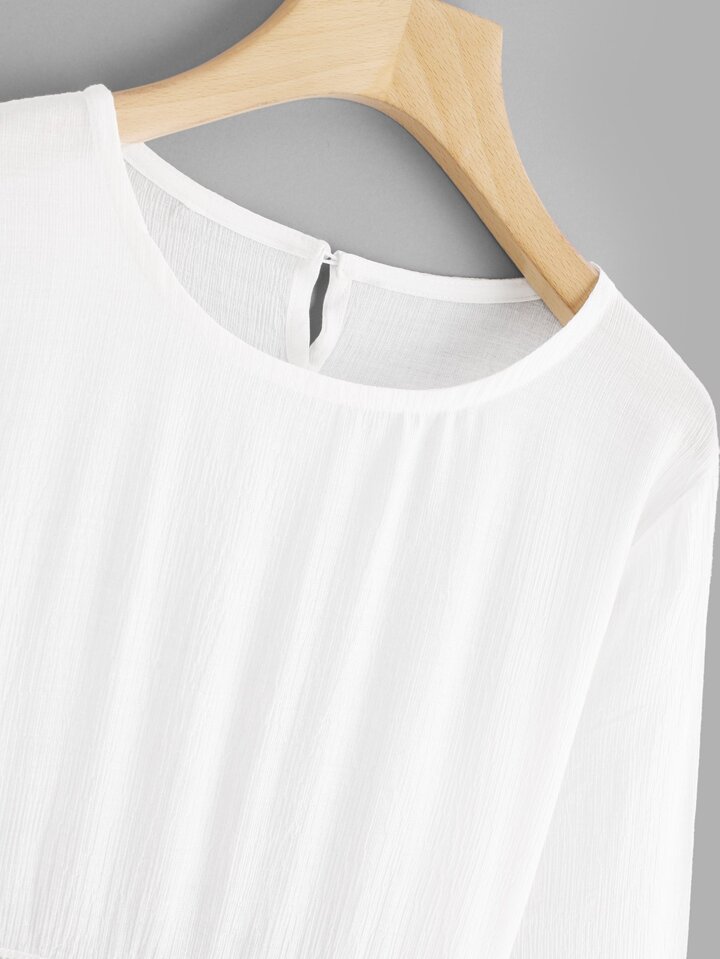 flounce sleeve colorblock smock top