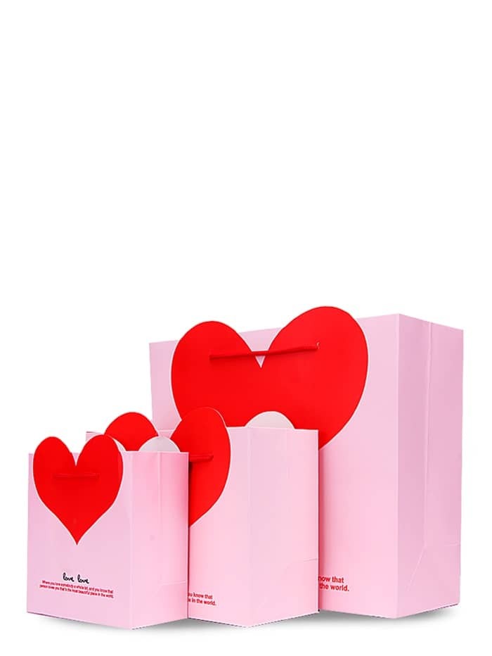

Contrast Heart Paper Bag 3pcs, Pink