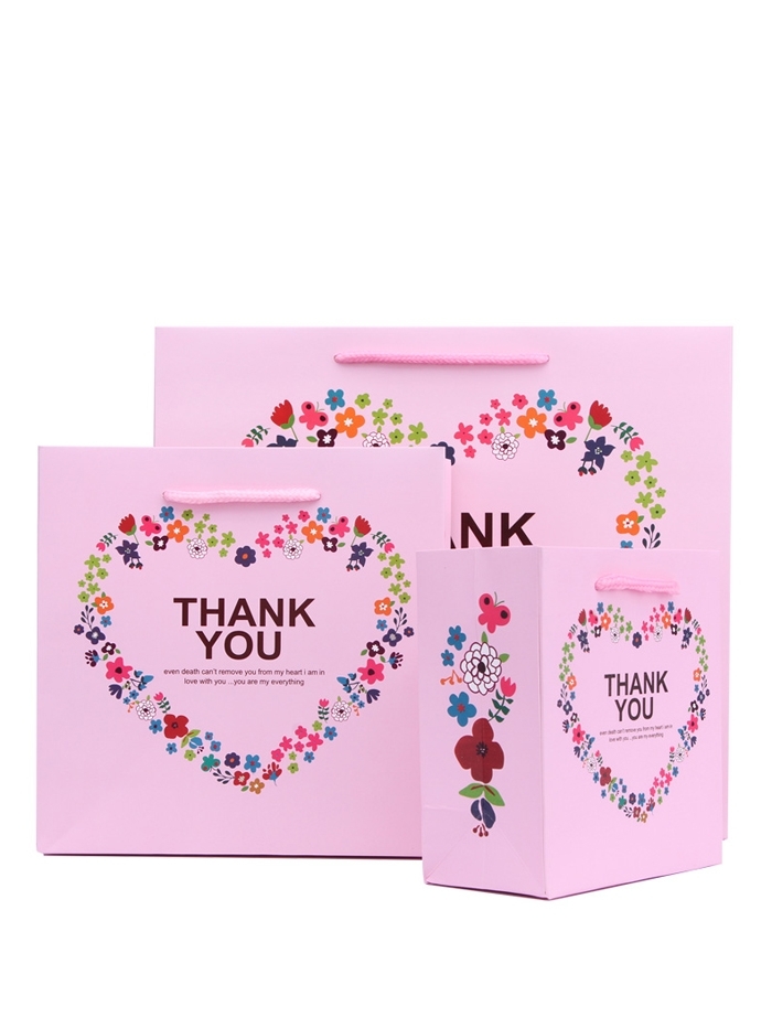 

Flower Printed Paper Bag 3pcs, Pink