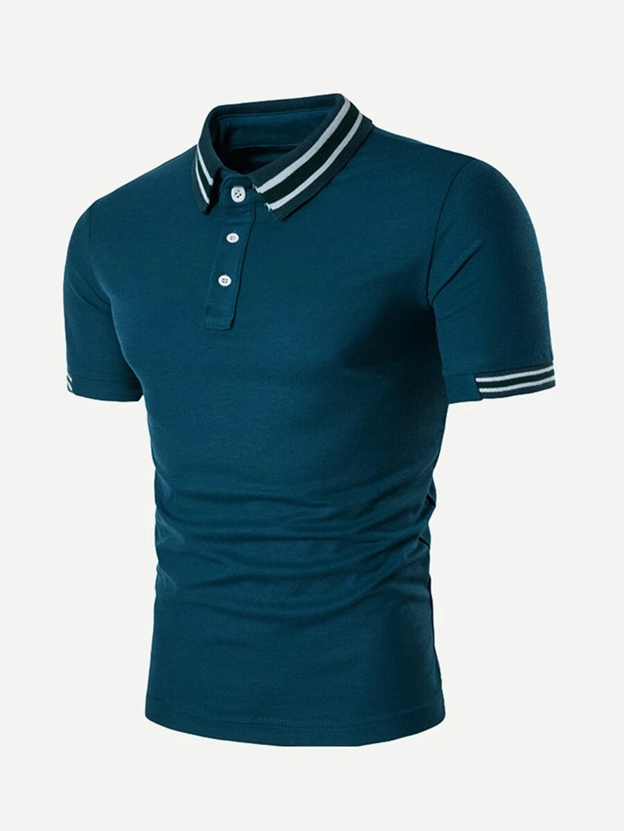 Manfinity Men Polo Shirts Sọc Màu xanh lam Casual - Màu xanh ngọc - Xem 1