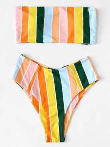 Striped Bandeau Bikini Set