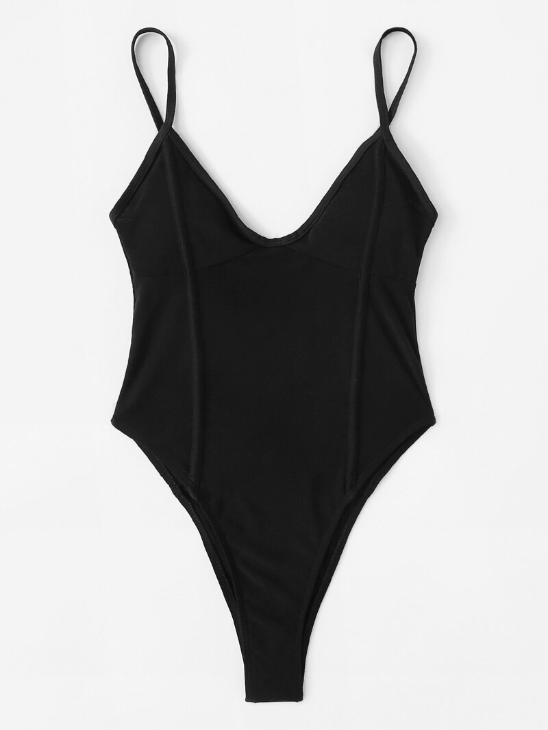 

Adjustable Strap Plain Swimsuit, Black