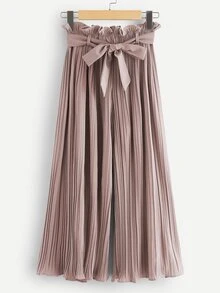 Ruffle Waist Belted Pleated Trousers - Dusty Pink - View 1