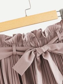 Ruffle Waist Belted Pleated Trousers - Dusty Pink - View 3