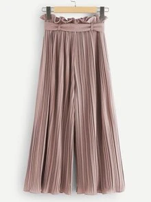 Ruffle Waist Belted Pleated Trousers - Dusty Pink - View 2