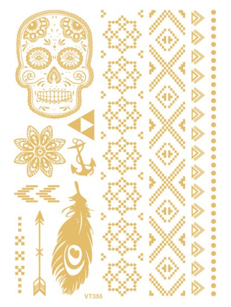 

Skeleton & Feather Tattoo Sticker, Yellow