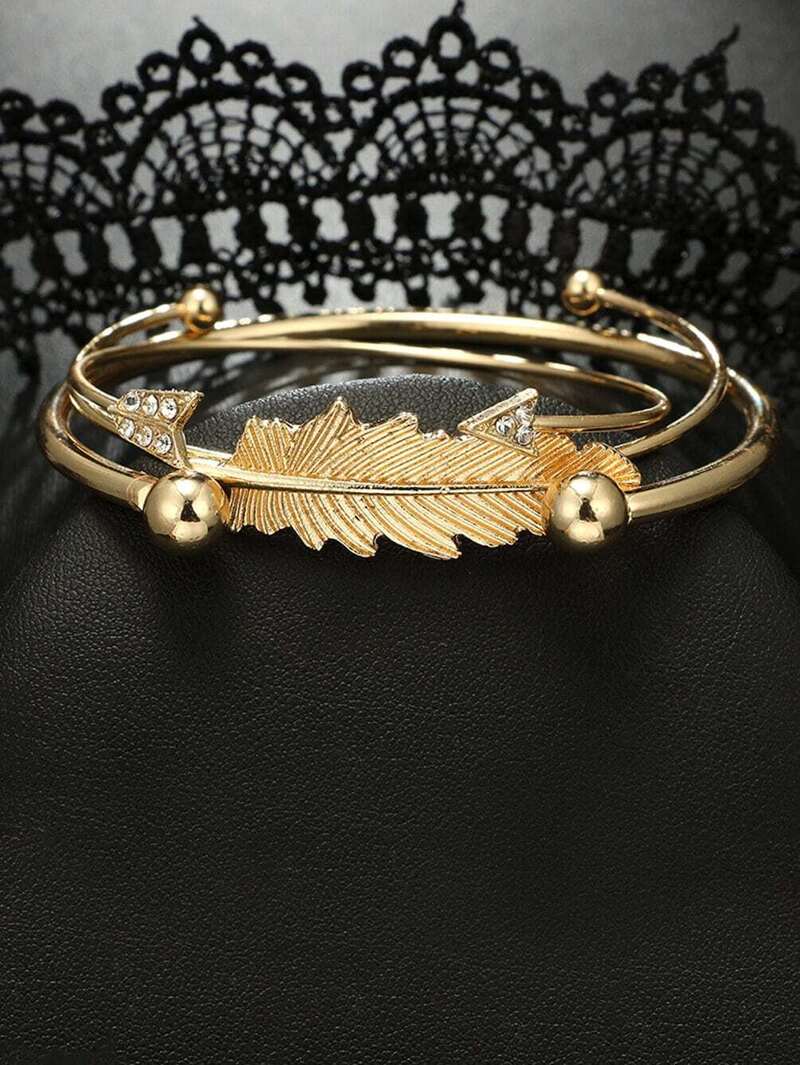 Arrow Feather Cuff Bracelet 3pcsfor Women Romwe