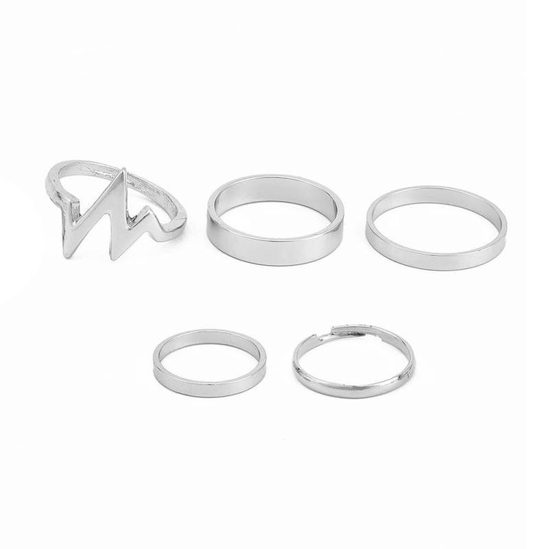 

Heart Beat Ring Set 5pcs, Silver
