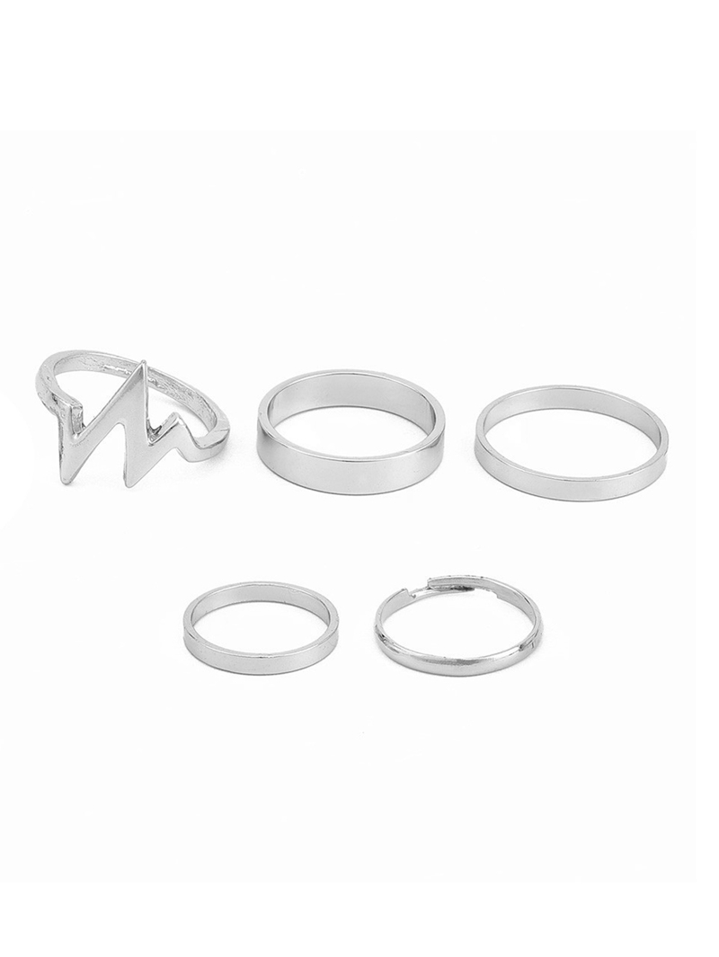 

Heart Beat Ring Set 5pcs, Silver