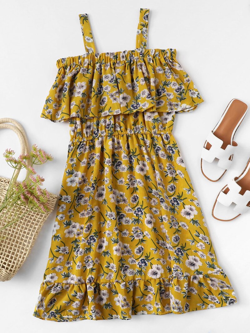

Cold Shoulder Floral Print Tiered Dress, Multicolor