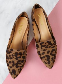 Leopard Vegan Suede Pointed Toe Flat Loafers