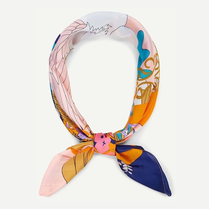 

Flower & Swan Print Bandana, Multicolor