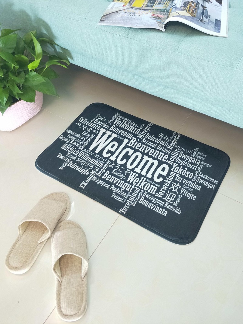 

Slogan Print Door Mat, Black and white