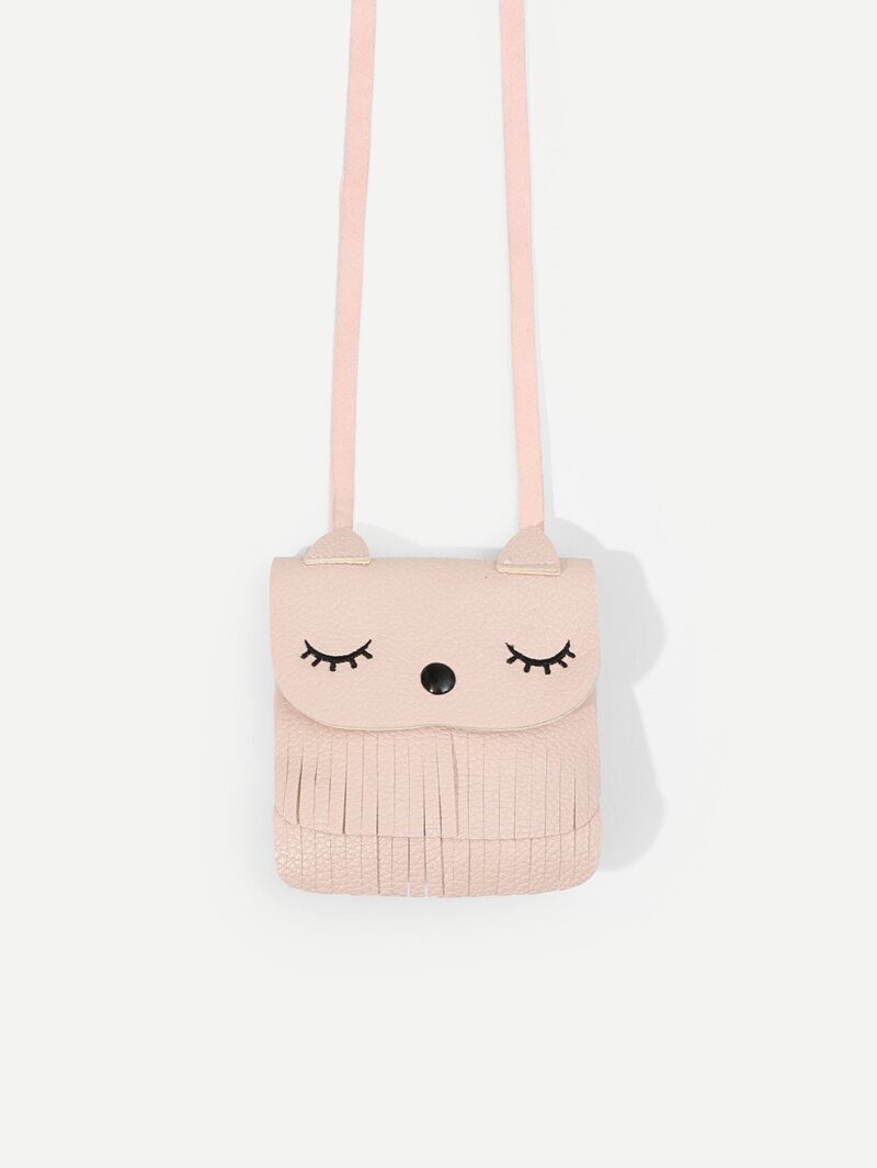 

Girls Tassel Flat PU Crossbody Bag, Pink