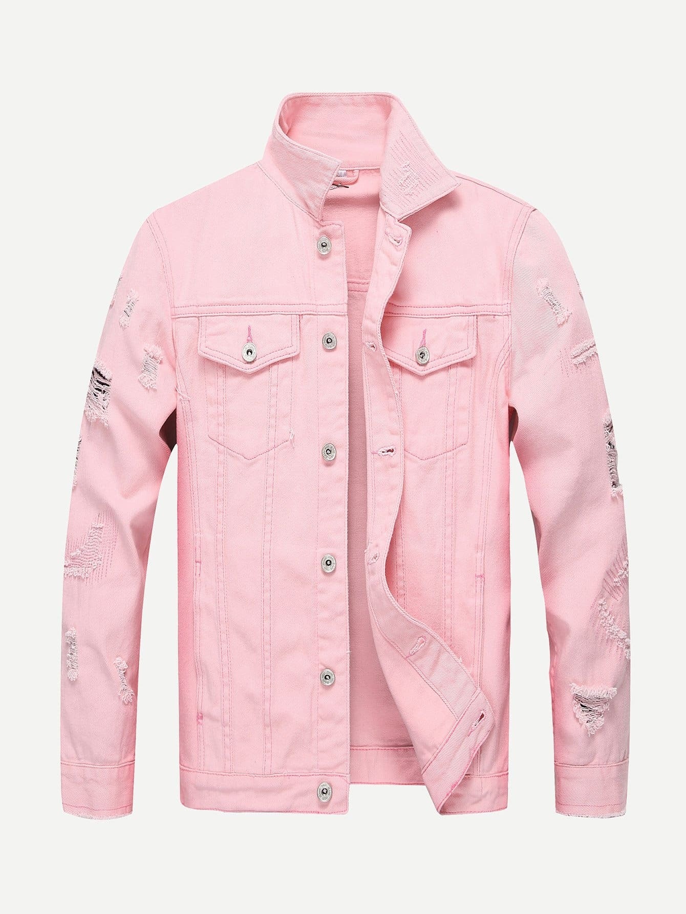 men ripped solid denim jacket