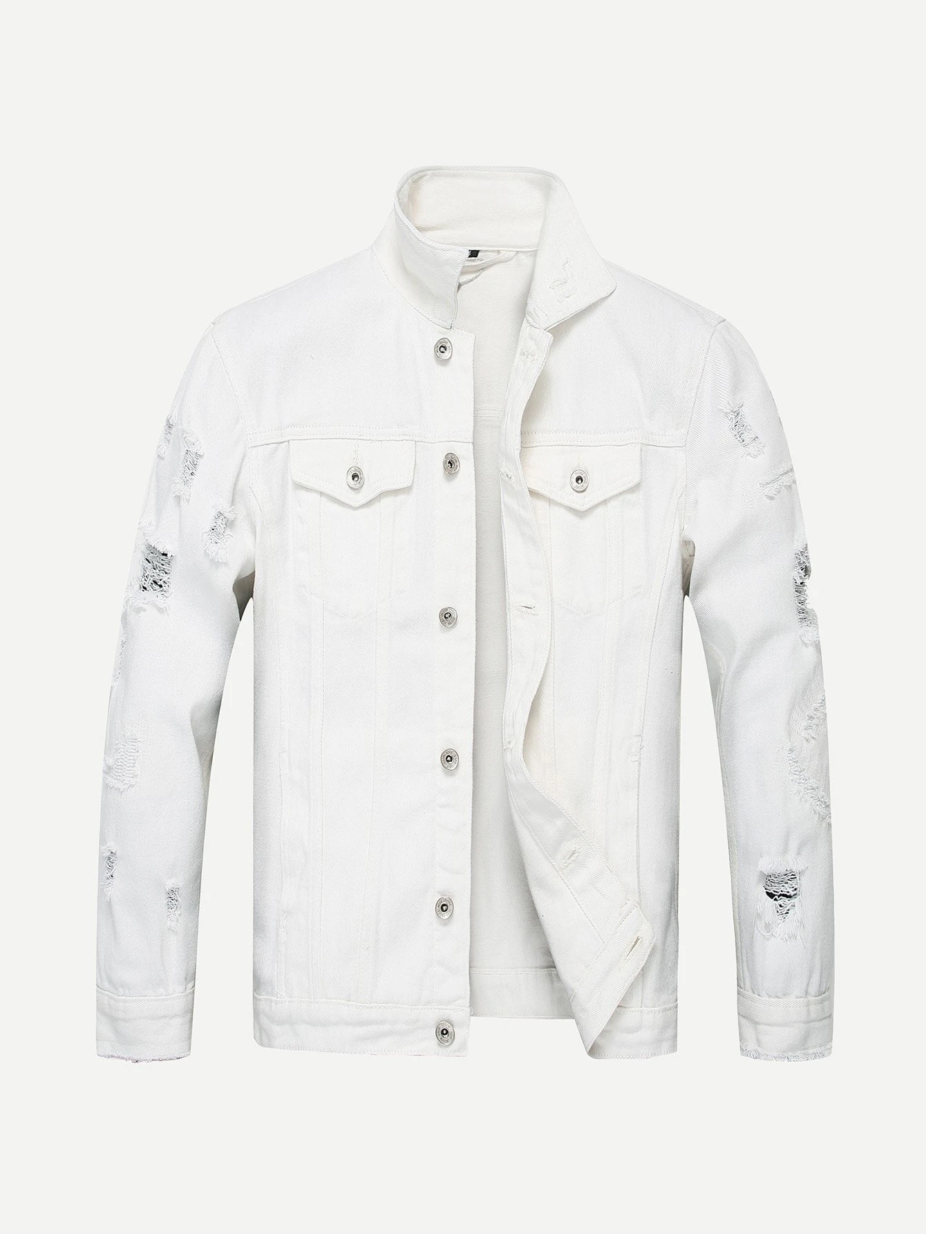 guys ripped solid denim jacket