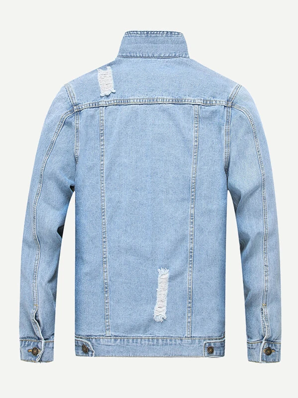 guys ripped solid denim jacket