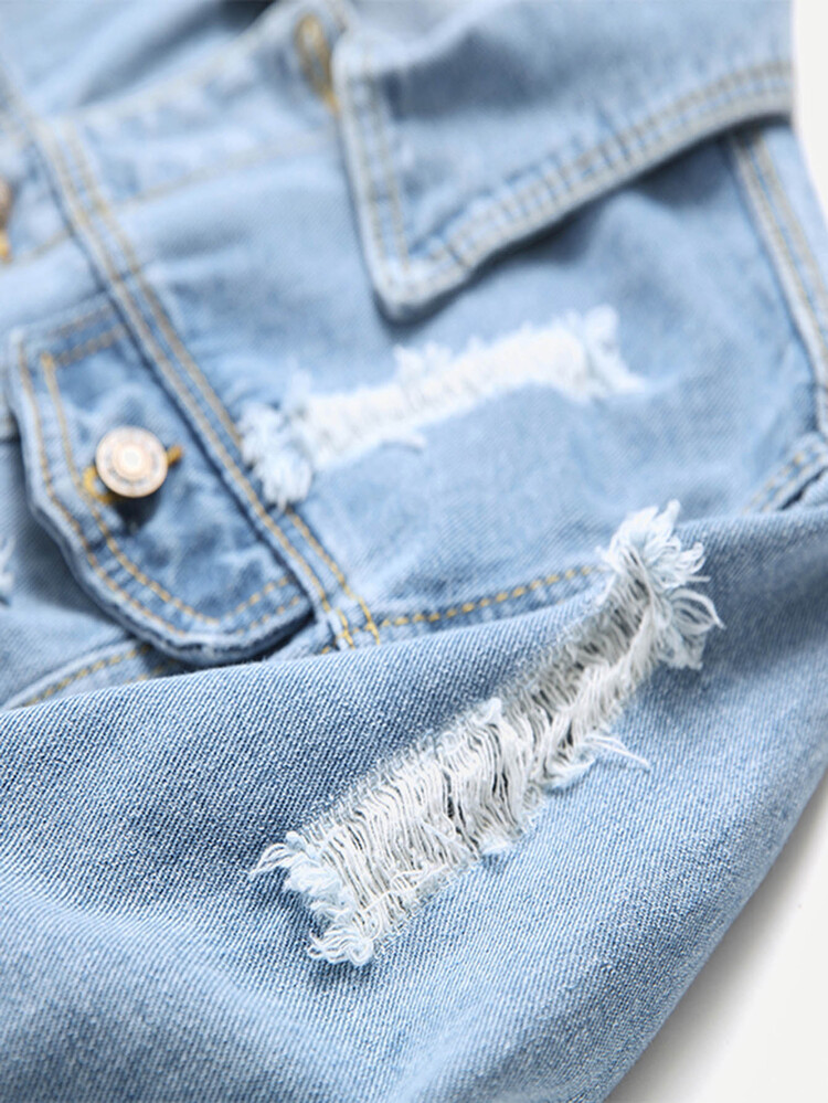 Manfinity Men Ripped Solid Denim Jacket - Light Wash - View 3
