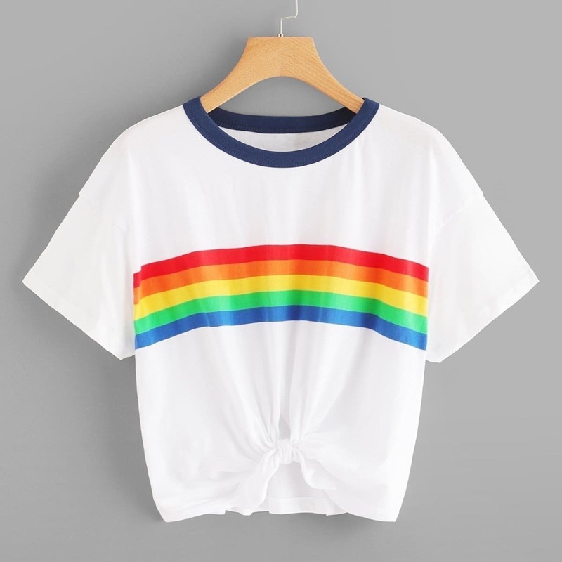

Knot Front Striped Tee, White