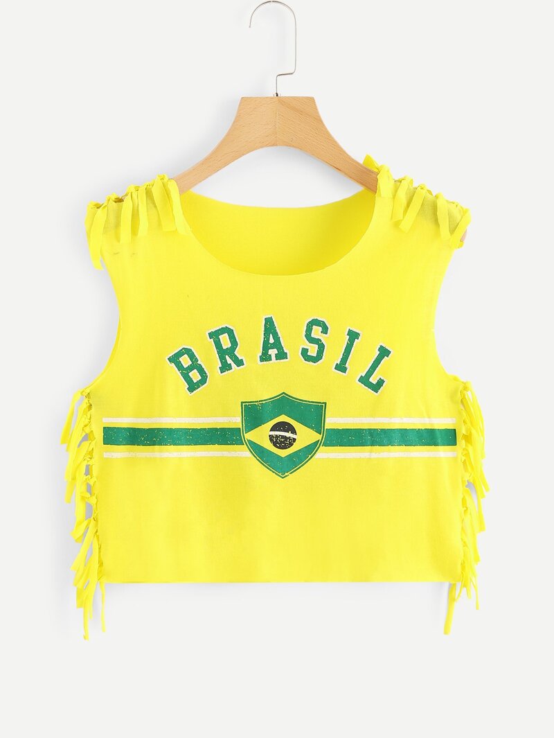 

Fringe Trim Brazilian Flag Top, Yellow