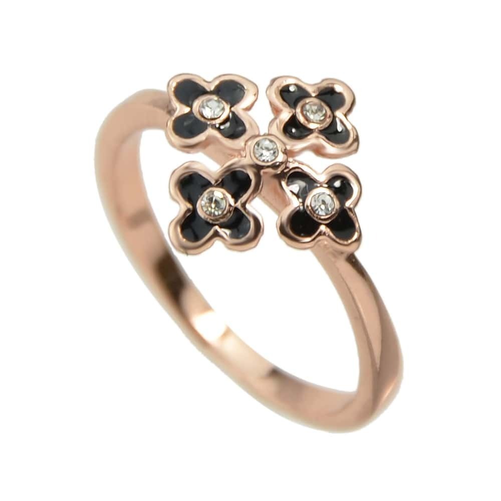 

Rose-8 Trendy Black Enamel Rhinestone Flower Engagement Finger Rings, Colorful