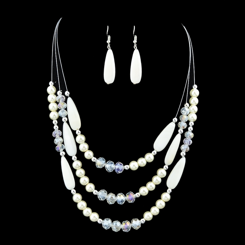 

White Colorful Acrylic Beads Chain Necklace Earrings