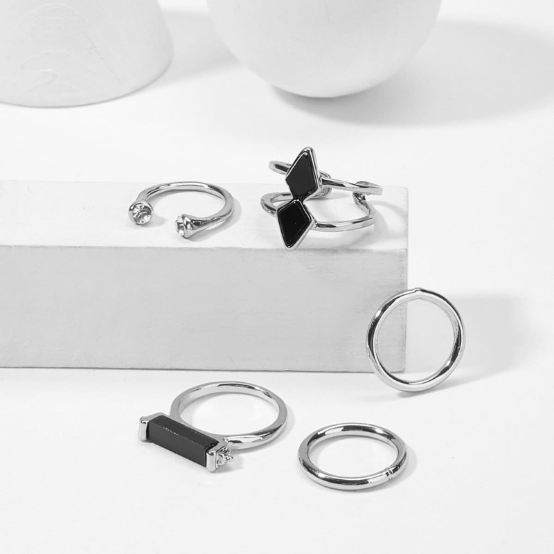 

Bar Detail Ring Set 5pcs, Silver