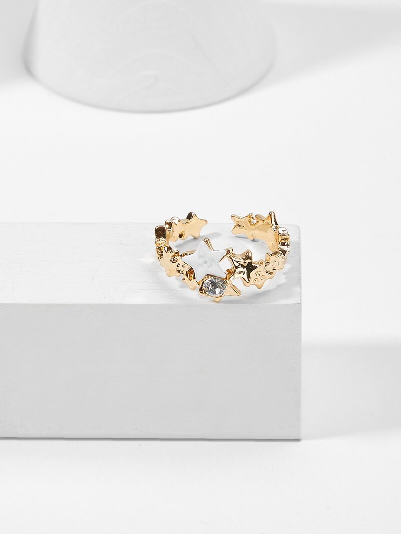 

Metal Star Design Cuff Ring, Gold