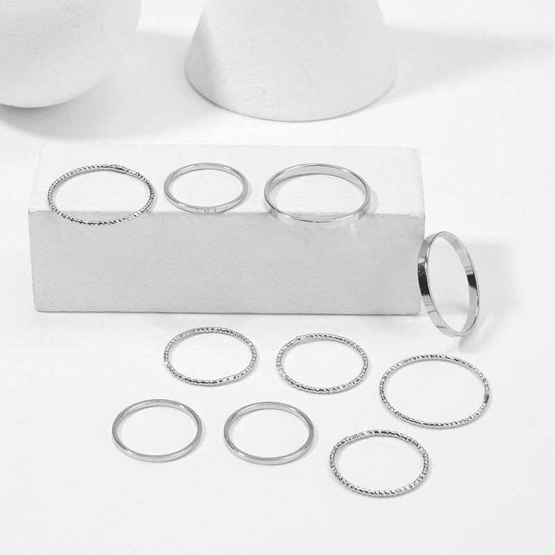 

Slim Ring Set 10pcs, Silver