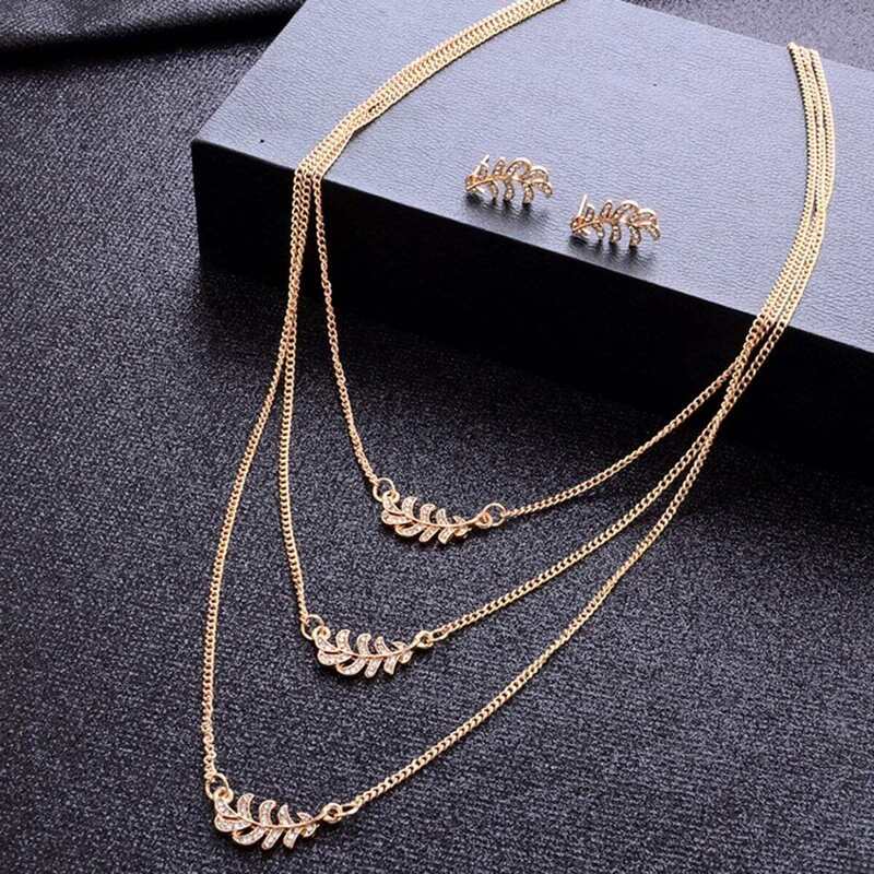 

Leaf Pendant Layered Necklace & Earrings