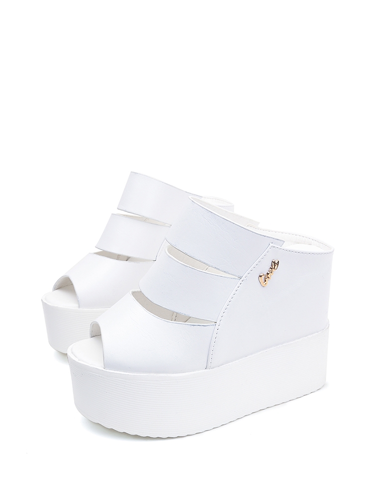 

Platform Wedge Mules, White