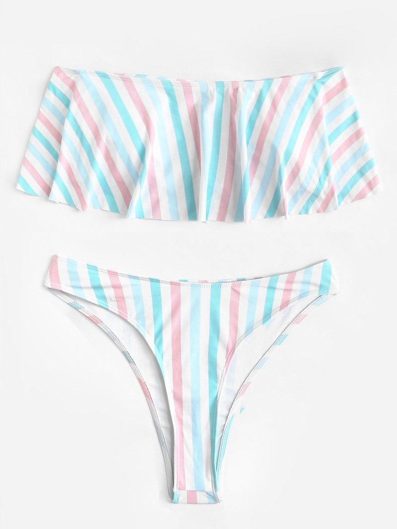 

Striped Flounce Bikini Set, Multicolor