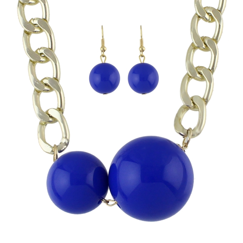 

Blue Imitation Pearl Pendant Necklace Earrings Set