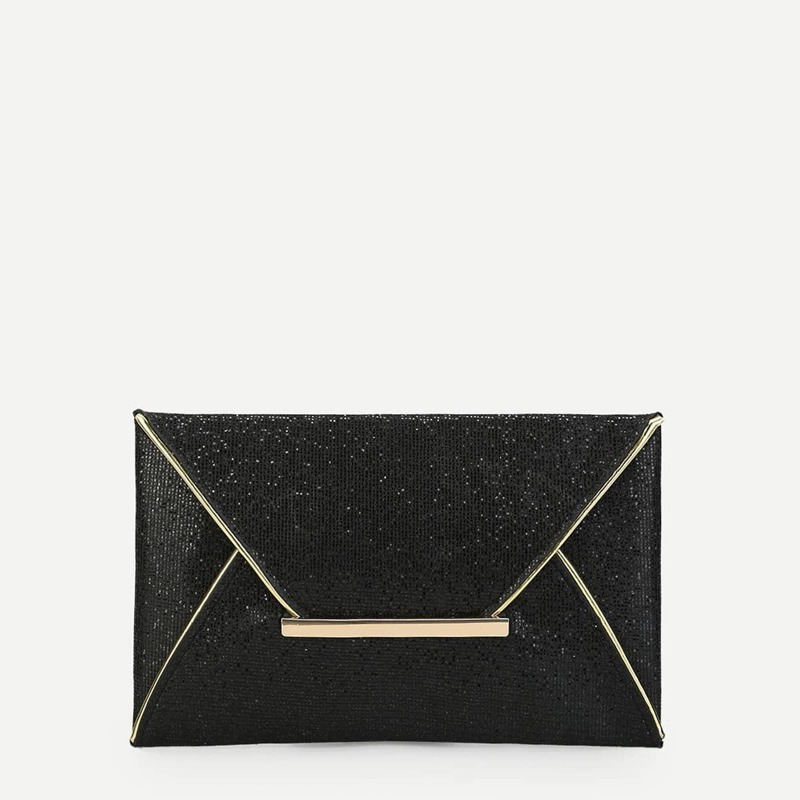 

Glitter Envelope Clutch Bag, Black