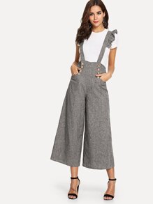 Double Breasted Culotte Pants with Ruffle Strap