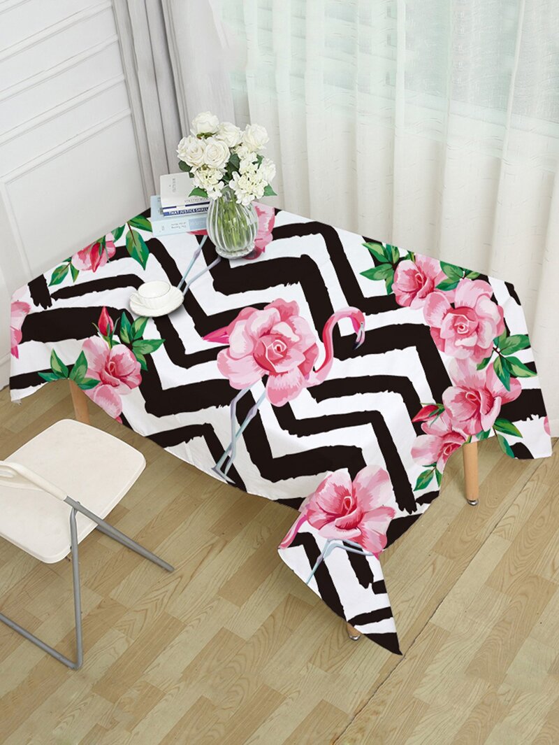 

Floral & Flamingos Print Table Cloth, Multicolor