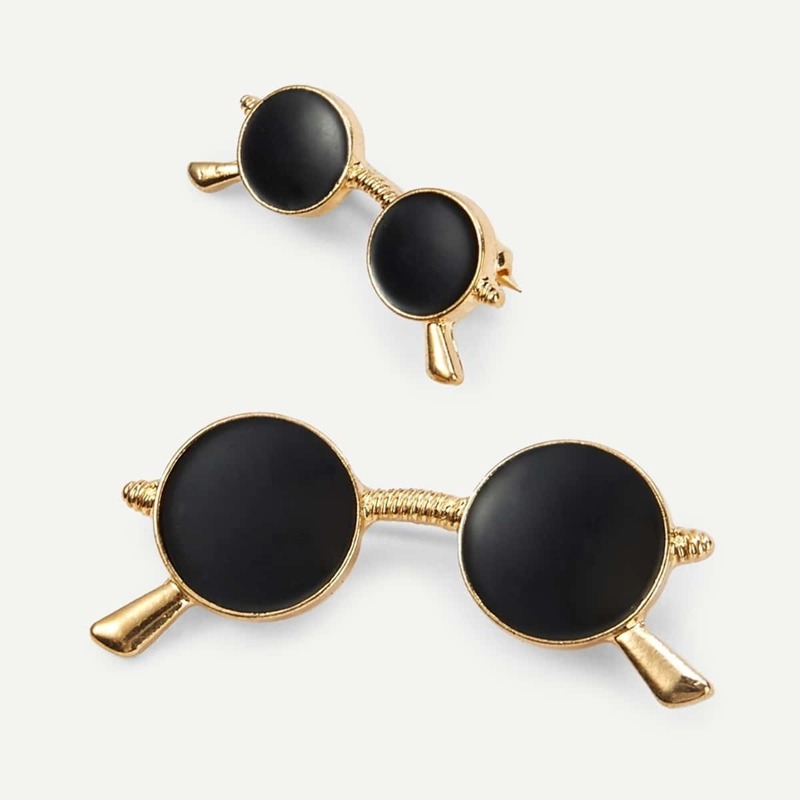 

Contrast Design Brooch Set 2Pcs, Black
