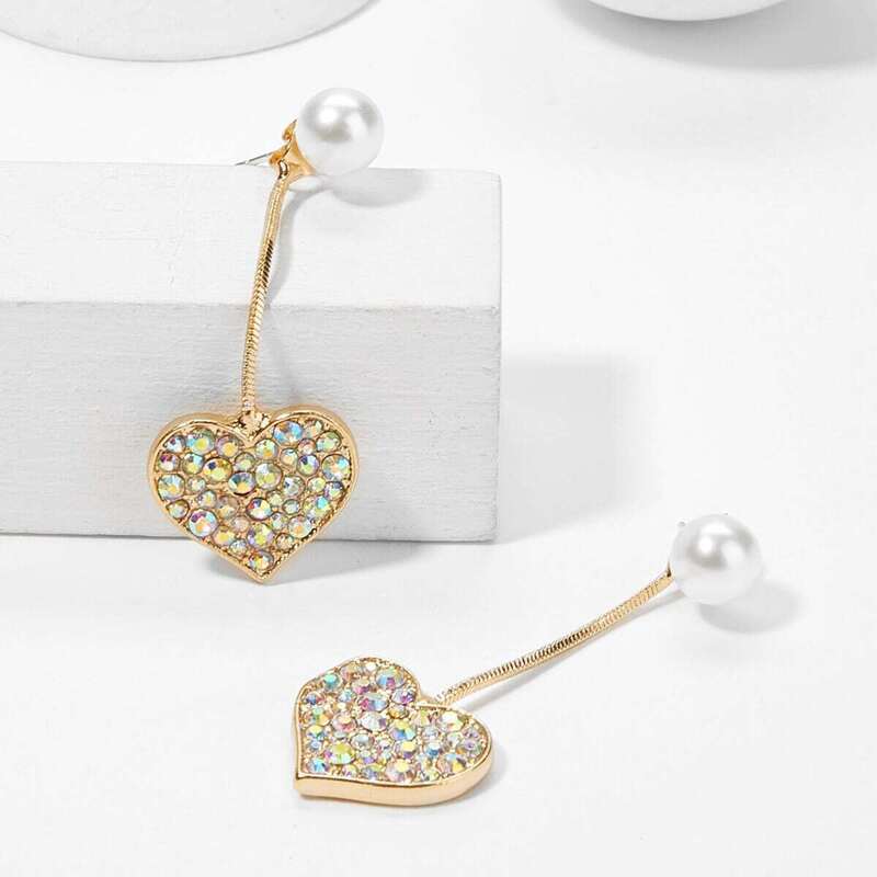 

Faux Pearl Top Heart Shaped Drop Earrings 1pair, Gold